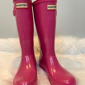 Hunter youth sz US 2 pink glitter rain boots